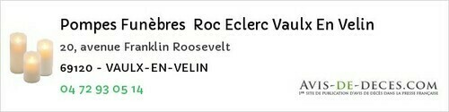 Avis de décès - Taponas - Pompes Funèbres Roc Eclerc Vaulx En Velin