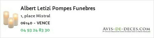 Avis de décès - Beaulieu-sur-Mer - Albert Letizi Pompes Funebres