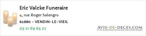 Avis de décès - Saint-Laurent-Blangy - Eric Valcke Funeraire