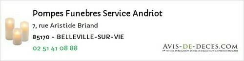 Avis de décès - Bellevigny (ex Belleville-Sur-Vie) - Pompes Funebres Service Andriot