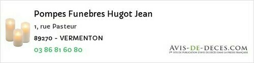 Avis de décès - Migennes - Pompes Funebres Hugot Jean