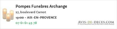 Avis de décès - Saint-Mitre-Les-Remparts - Pompes Funebres Archange