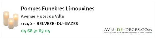 Avis de décès - Roquefort-de-Sault - Pompes Funebres Limouxines