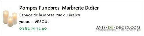 Avis de décès - Quincey - Pompes Funèbres Marbrerie Didier
