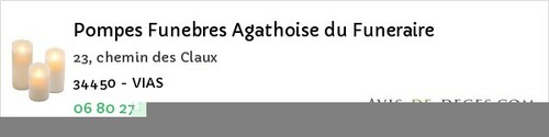 Avis de décès - Vendargues - Pompes Funebres Agathoise du Funeraire