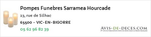 Avis de décès - Vic-en-Bigorre - Pompes Funebres Sarramea Hourcade