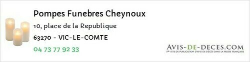 Avis de décès - Saint-Myon - Pompes Funebres Cheynoux