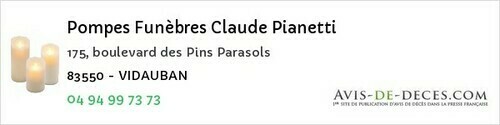 Avis de décès - Châteaudouble - Pompes Funèbres Claude Pianetti