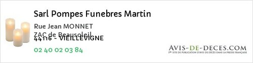 Avis de décès - Piriac-sur-Mer - Sarl Pompes Funebres Martin