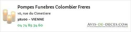 Avis de décès - Panissage - Pompes Funebres Colombier Freres