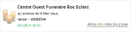 Avis de décès - Vierzon - Centre Ouest Funeraire Roc Eclerc