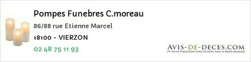 Avis de décès - Allogny - Pompes Funebres C.moreau