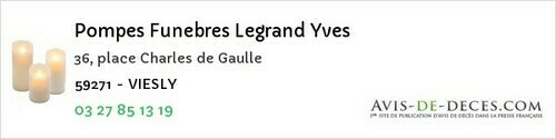 Avis de décès - Vendeville - Pompes Funebres Legrand Yves