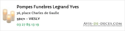 Avis de décès - Grande-Synthe - Pompes Funebres Legrand Yves