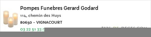 Avis de décès - Vignacourt - Pompes Funebres Gerard Godard