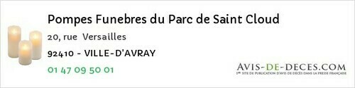 Avis de décès - Fontenay-aux-Roses - Pompes Funebres du Parc de Saint Cloud