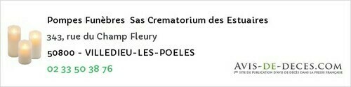Avis de décès - Montsenelle - Pompes Funèbres Sas Crematorium des Estuaires