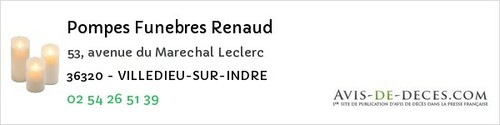 Avis de décès - Saint-Pierre-De-Jards - Pompes Funebres Renaud