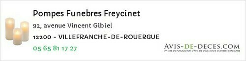 Avis de décès - Flagnac - Pompes Funebres Freycinet