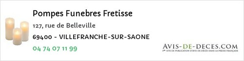Avis de décès - Villefranche-sur-Saône - Pompes Funebres Fretisse