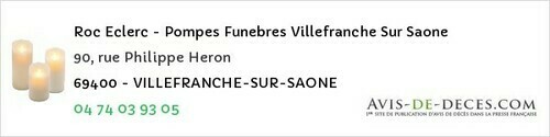 Avis de décès - Cailloux-sur-Fontaines - Roc Eclerc - Pompes Funebres Villefranche Sur Saone