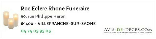 Avis de décès - Irigny - Roc Eclerc Rhone Funeraire