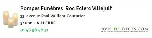 Avis de décès - Villejuif - Pompes Funèbres Roc Eclerc Villejuif