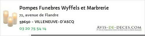 Avis de décès - Hornaing - Pompes Funebres Wyffels et Marbrerie