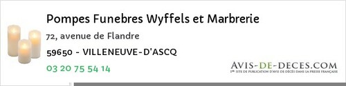 Avis de décès - Villeneuve-D'ascq - Pompes Funebres Wyffels et Marbrerie