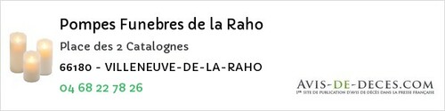 Avis de décès - Vernet-les-Bains - Pompes Funebres de la Raho