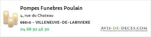 Avis de décès - Thuir - Pompes Funebres Poulain