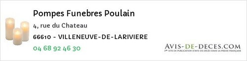 Avis de décès - Villeneuve De Lariviere - Pompes Funebres Poulain