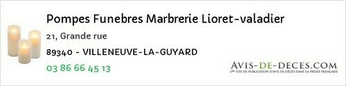 Avis de décès - Saint-Aubin-Sur-Yonne - Pompes Funebres Marbrerie Lioret-valadier