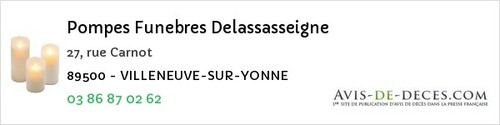 Avis de décès - Villebougis - Pompes Funebres Delassasseigne
