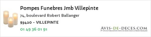 Avis de décès - Le Blanc-Mesnil - Pompes Funebres Jmb Villepinte