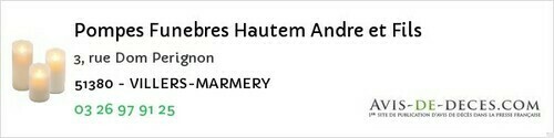 Avis de décès - Mourmelon-le-Grand - Pompes Funebres Hautem Andre et Fils