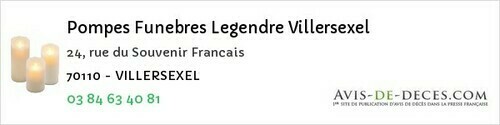 Avis de décès - Velleguindry-et-Levrecey - Pompes Funebres Legendre Villersexel