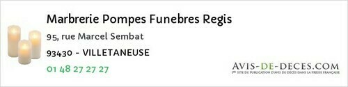 Avis de décès - Le Raincy - Marbrerie Pompes Funebres Regis