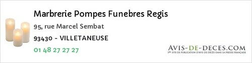 Avis de décès - Villetaneuse - Marbrerie Pompes Funebres Regis