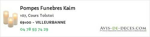 Avis de décès - Gleizé - Pompes Funebres Kaim