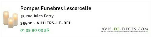 Avis de décès - Montigny-lès-Cormeilles - Pompes Funebres Lescarcelle
