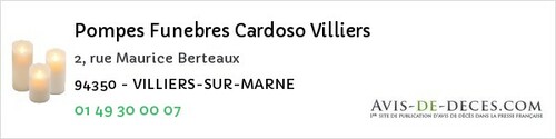 Avis de décès - Villiers-sur-Marne - Pompes Funebres Cardoso Villiers