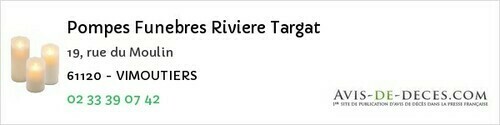 Avis de décès - Rémalard-en-Perche - Pompes Funebres Riviere Targat