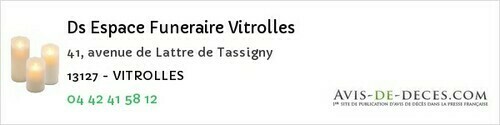 Avis de décès - Vitrolles - Ds Espace Funeraire Vitrolles