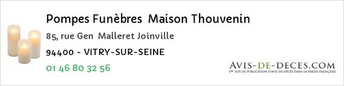 Avis de décès - Vitry-sur-Seine - Pompes Funèbres Maison Thouvenin