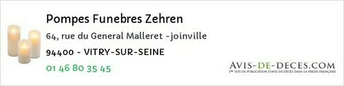 Avis de décès - Villeneuve-Saint-Georges - Pompes Funebres Zehren