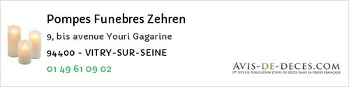 Avis de décès - Vitry-sur-Seine - Pompes Funebres Zehren