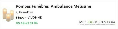 Avis de décès - Antigny - Pompes Funèbres Ambulance Melusine