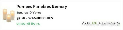 Avis de décès - Proville - Pompes Funebres Remory