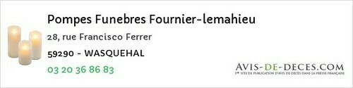 Avis de décès - Saint-Amand-Les-Eaux - Pompes Funebres Fournier-lemahieu